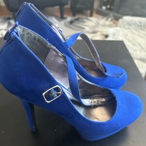 Material Girl Royal Blue Suede Mary Jane Heels